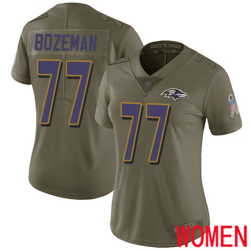 Baltimore Ravens Limited Olive Women Bradley Bozeman Jersey NFL Football #77 2017 Salute to Service
